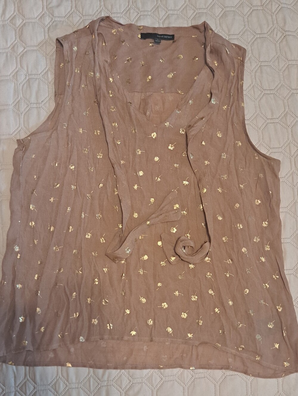 Harve Benard Rose Taupe Metallic Dot Tie-Neck Camisole Size L